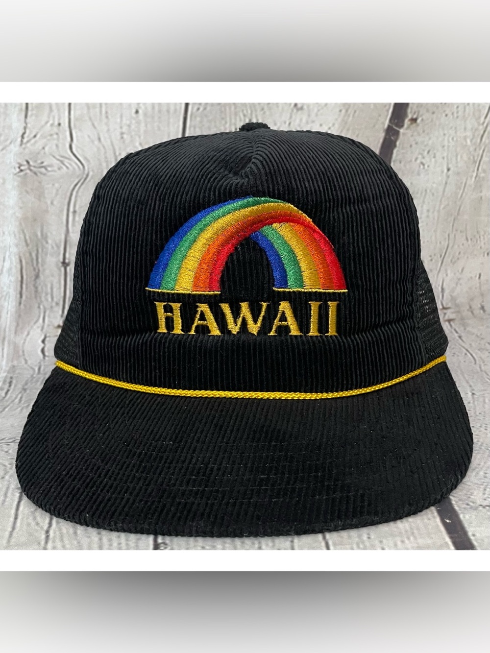 Vintage Black Corduroy Hawaii Snapback Trucker Hat